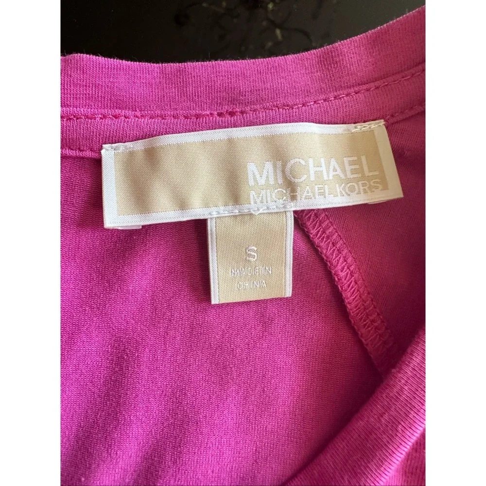 Michael Kors Hot Pink Mini Shift Dress With Gold Logo, S